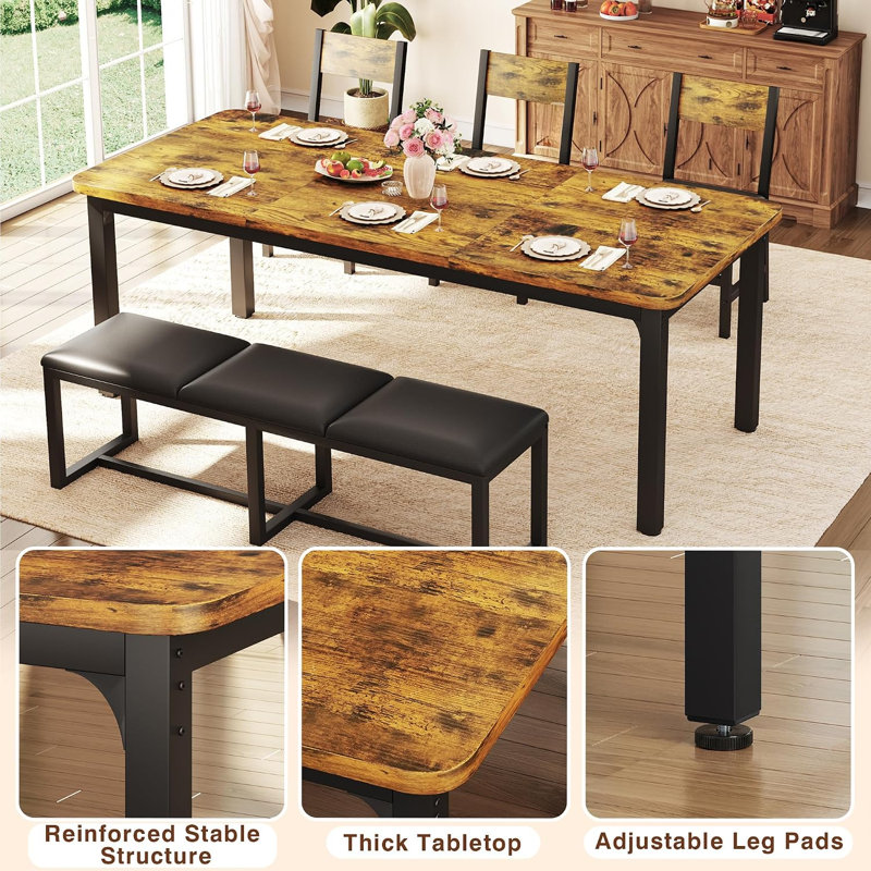 Ensemble de salle à manger 5 pièces avec banc en PU et 3 chaises pour 4 à 6 personnes, 5-Piece(1 Bench & 3 Chairs)