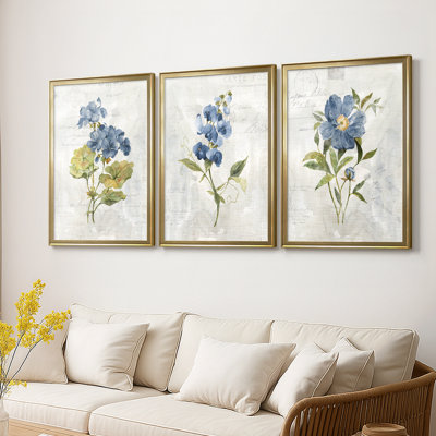 Lin bleu géranium - Toile tendue avec châssis sur mesure - 3 pièces