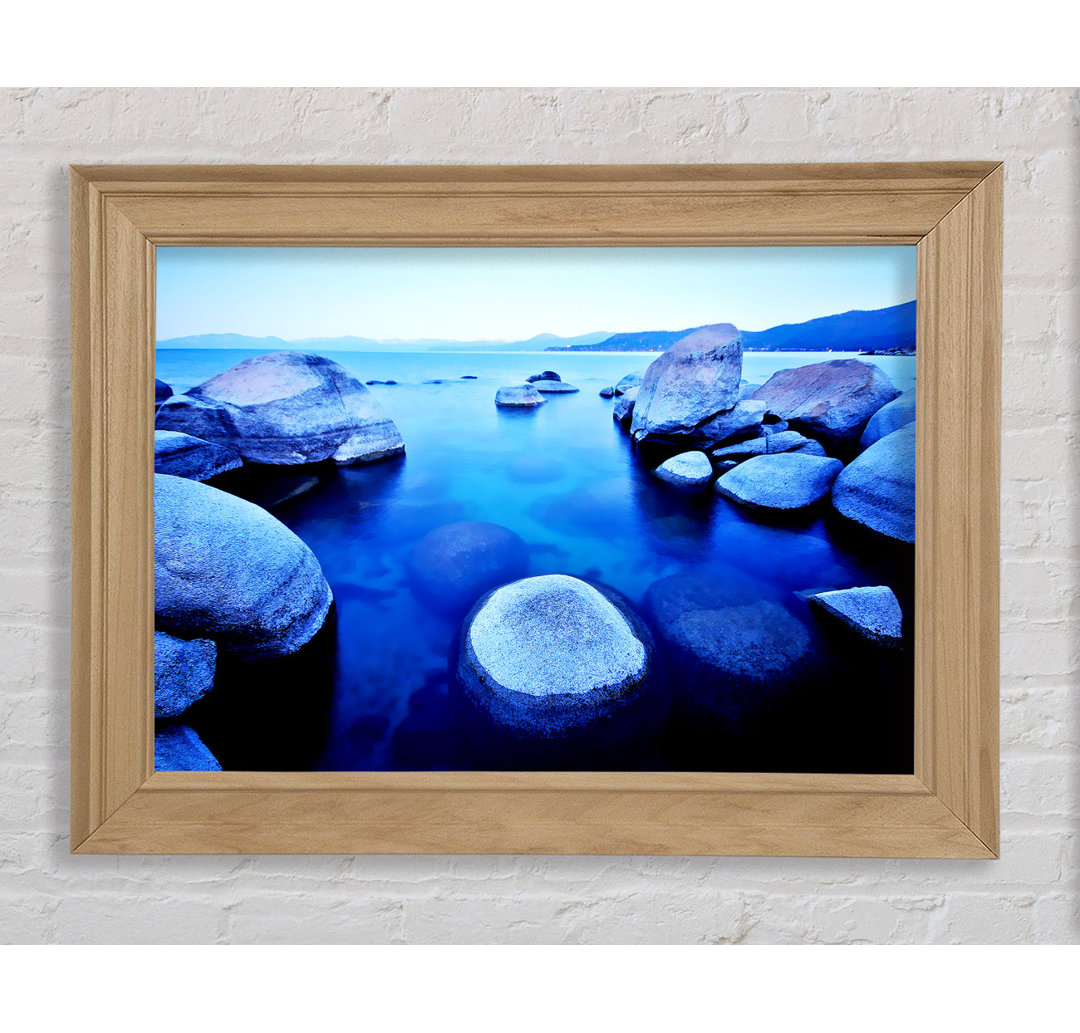 Gerahmter Kunstdruck Blue Tranquil Ocean Rocks