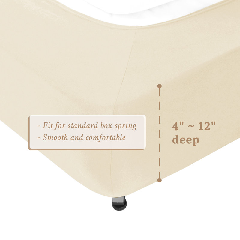 Jersey Knit Stretchy Wrap Around Box Spring Cover, Beige, Queen