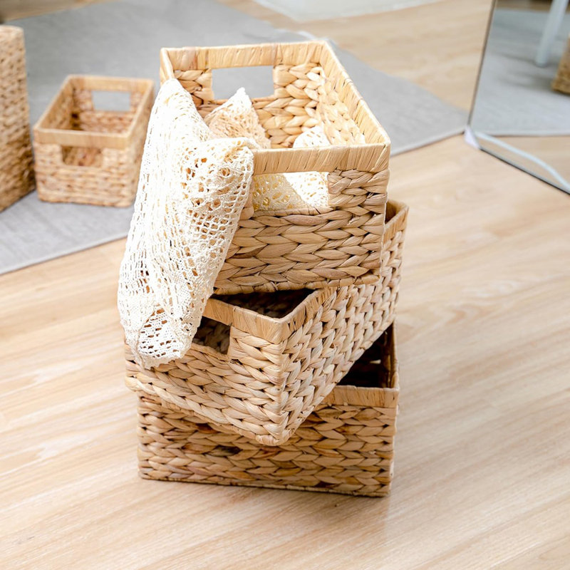 Paquet de 6 paniers de rangement en jacinthe d'eau - Organisateurs de tablettes en osier et bacs de rangement - Taille moyenne