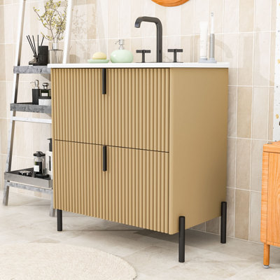 Meuble-lavabo Ã©lÃ©gant avec design cannelÃ© et lavabo