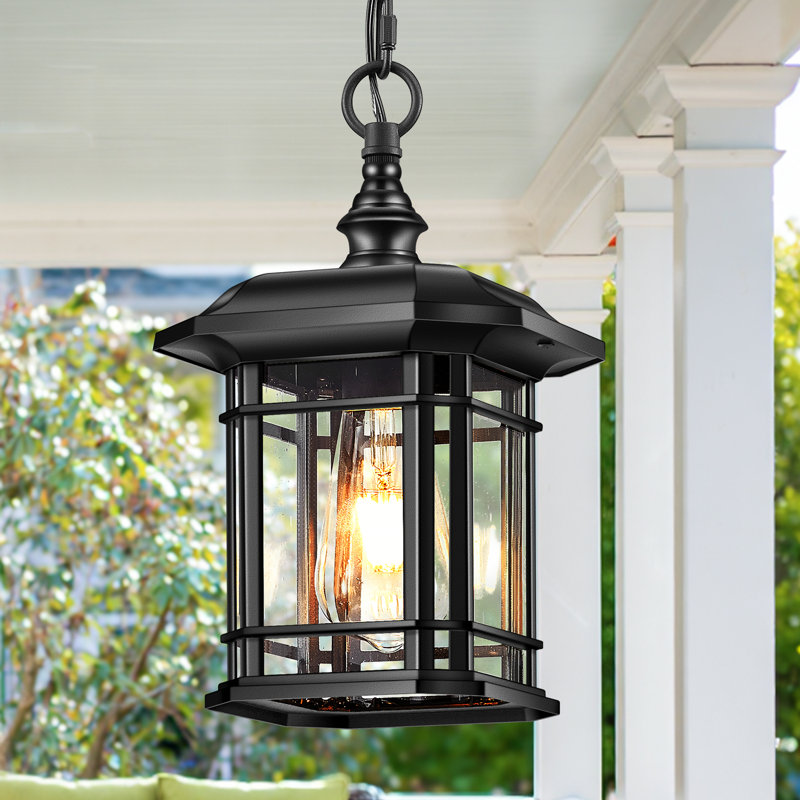 1-Light Adjustable Outdoor Hanging Lantern in Matte Black, Matte Black