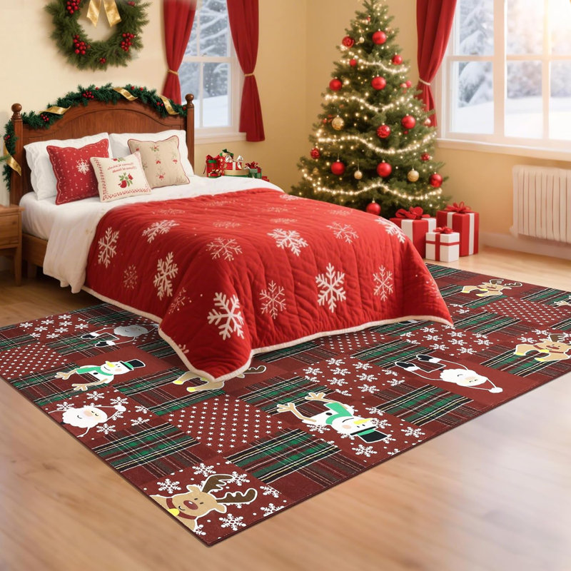 Washable Christmas Runner – Non-Slip,  Soft, Low Pile, Stain-Resistant Carpet for Hallway, Laundry, Kitchen (Red)
