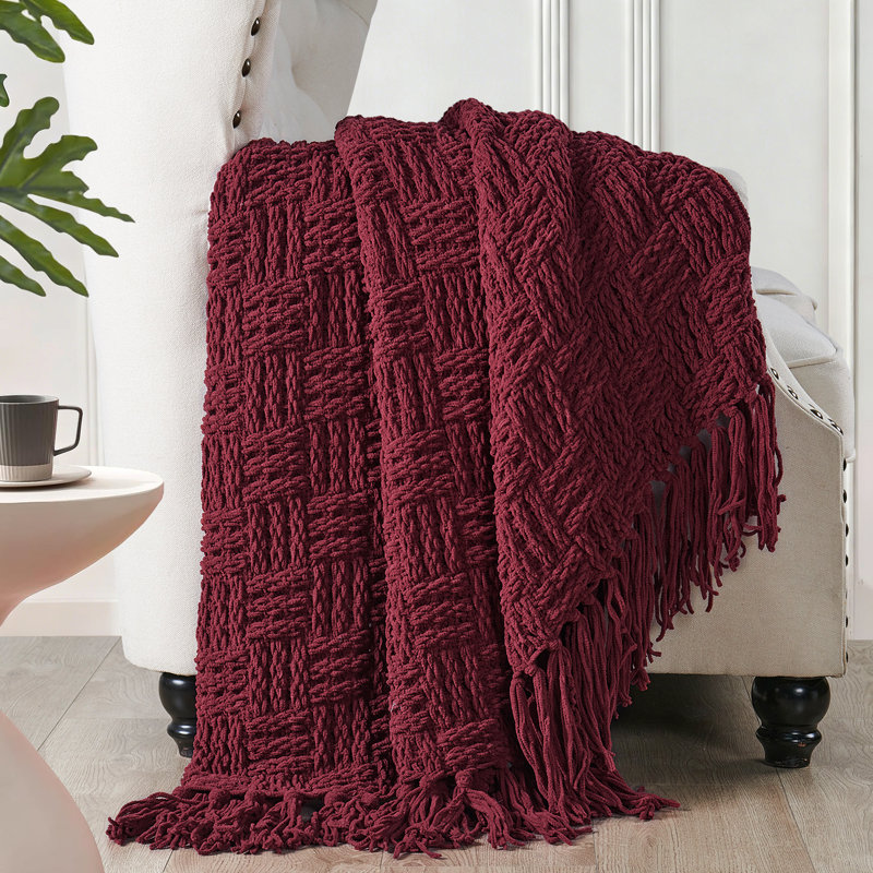 Jeté en tricot Fringe, Rouge, L 50 po x L 60 po