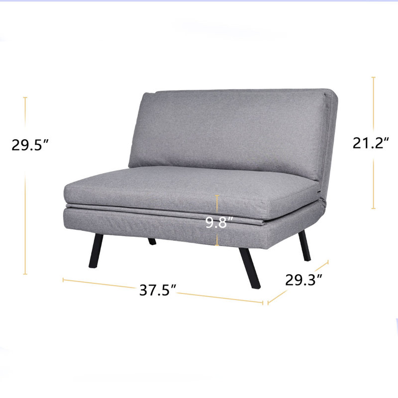 Fauteuil futon large de 37,81 po Joslyn, Mélange de polyester gris