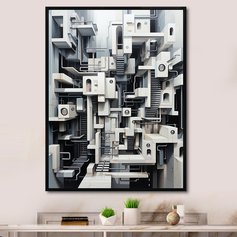 «Black White Opt Art Illusory Reflections III», reproduction sur toile, Cadre flottant noir, H 20 po x l 12 po x P 1 po