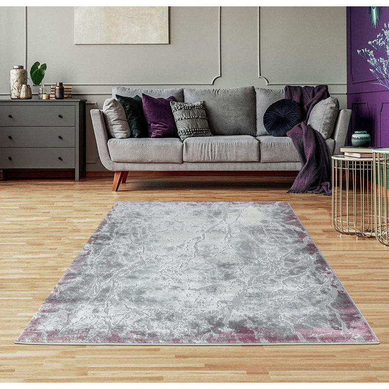 Tapis abstrait lilas / gris / crème Studebaker, Rectangulaire 8 pi 1 po x 10 pi 5 po