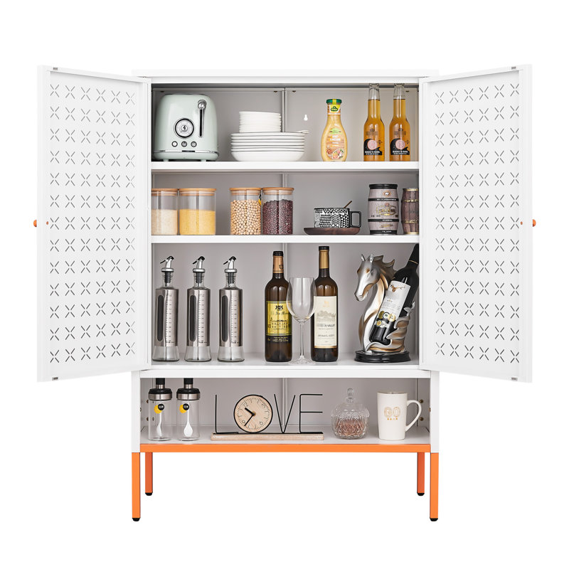 Grid Shoe Cabinet With Dual - Opening Doors, 15cm Proof Foot, Three Adjustable Compartments, Powder Coated Metal For Primary Living