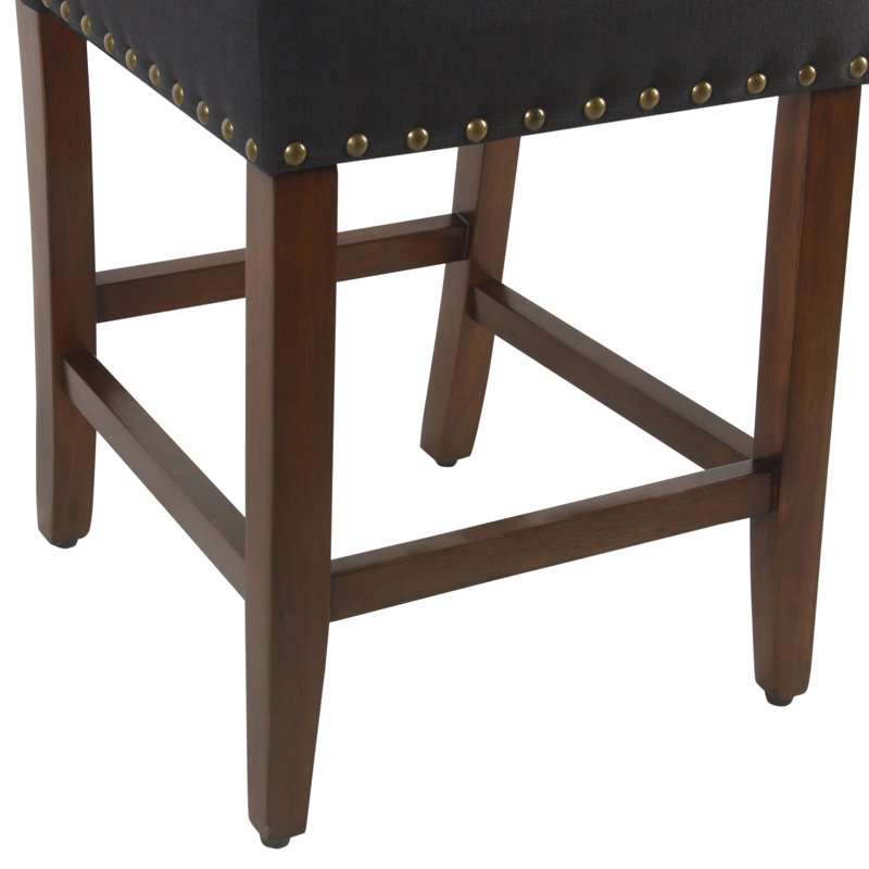 Arlene 24" Counter Stool with Nailheads, Dark Navy/Mid-tone Walnut Frame