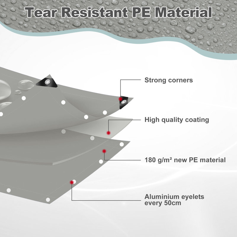 PE Tarpaulin Waterproof Heavy Duty Tarp Sheet Cover with Eyelets for Garden Furniture, Hutch, Trampoline, Wood, Car, Camping or Gardening
