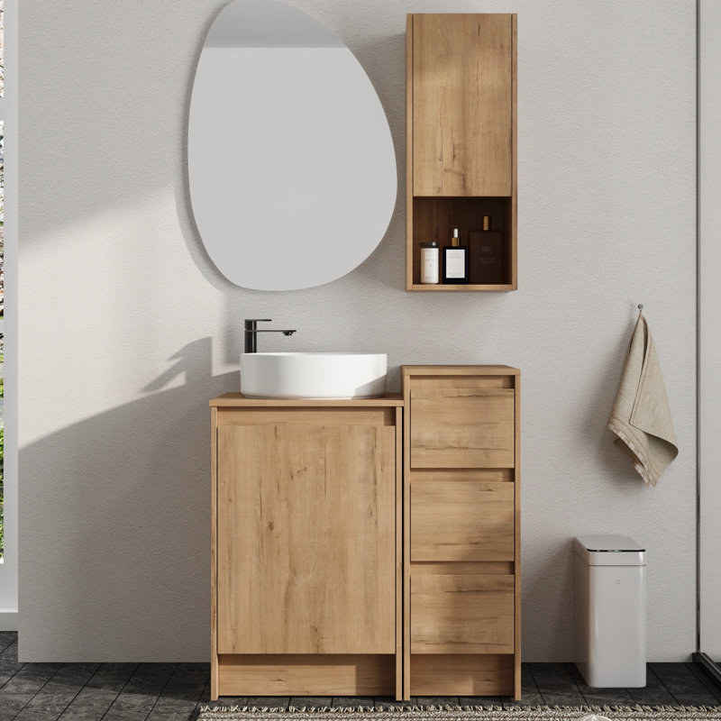 Vowar 32'' Free standing Single Bathroom Vanity With Ceramic Vanity Top and 12''Bathroom Wall Cabinet Storage, White