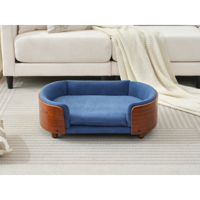 Lit pour chien en bois massif avec dossier et coussin Chetanna