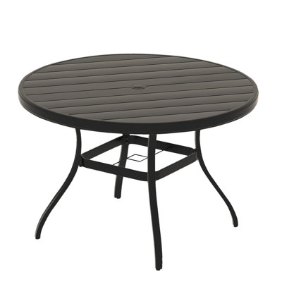 Outdoor Round Patio Table, All - Weather Steel, 40.6"X40.6", Umbrella Hole, Black For Backyard And Lawn Dining Accommodating 4 6, Steel With Easy Assembly