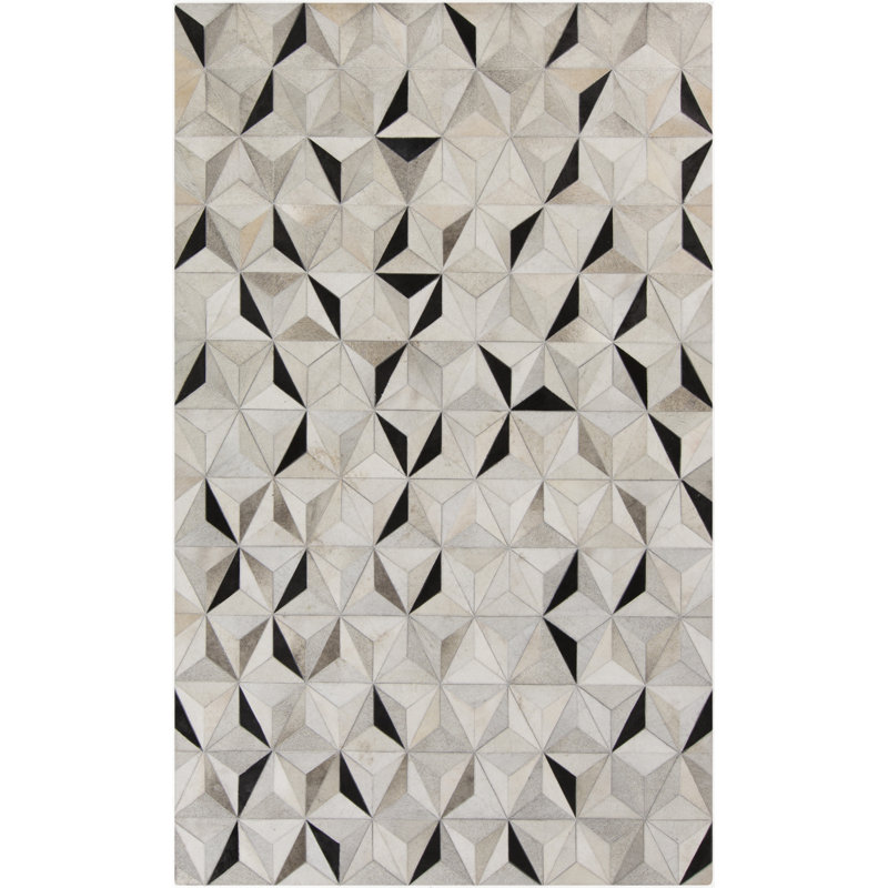 Trail Cowhide Geometric Area Rug in Charcoal/Gray/Taupe, Rectangle 8' x 10'