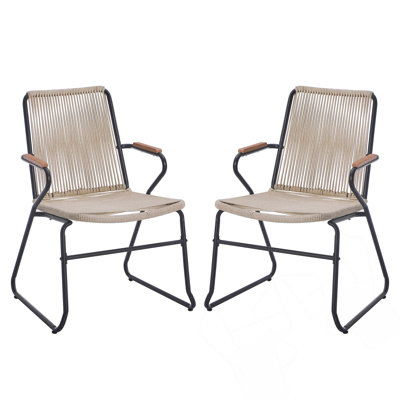 Ensemble de 2 chaises d'extérieur modernes en corde tissée avec structure en fer durable et design minimaliste pour des sièges élégants.