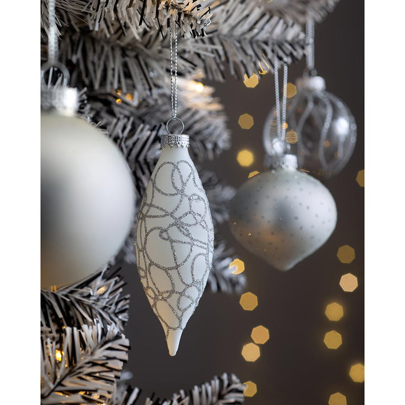 62.3cm Assorted Glass Bauble, White/Silver/Grey