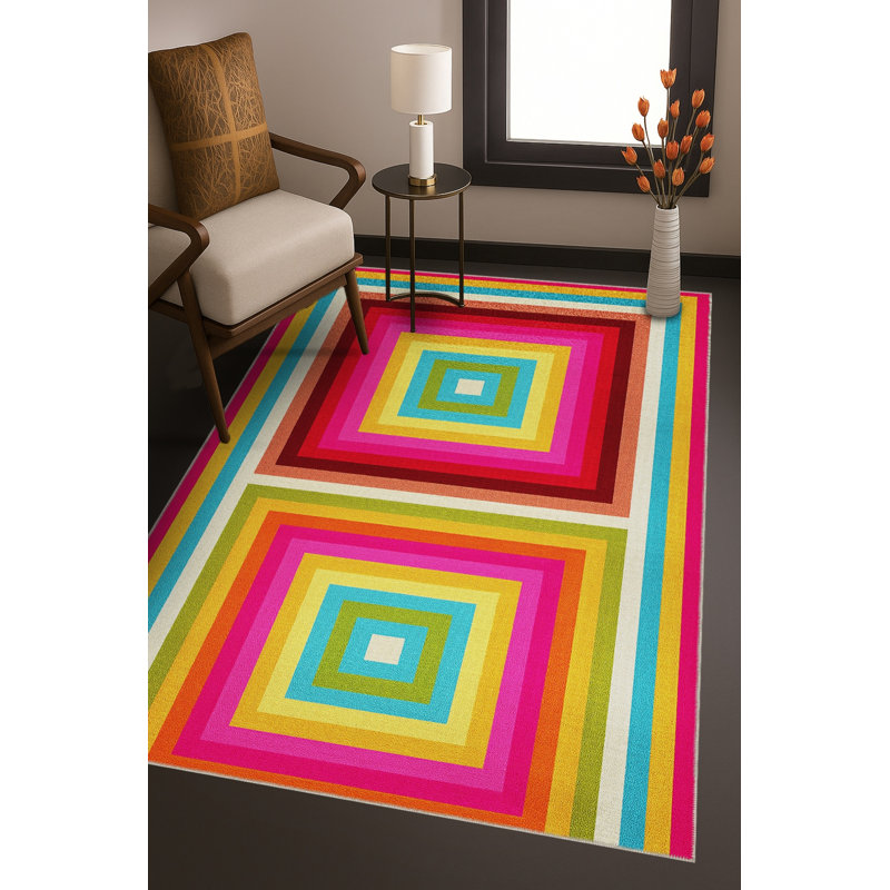 Tapis tissé à motif géométrique rouge Mosso, 3'3" x 9'10"