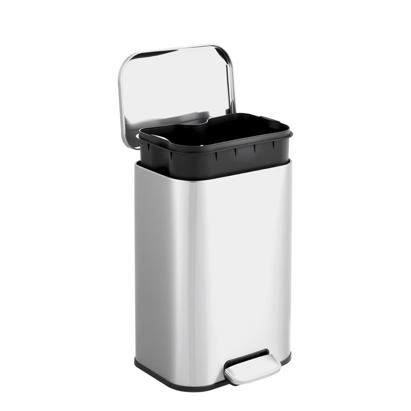 Poubelle à pédale en acier inoxydable, 5,2 gallons / 20 L, couvercle à fermeture en douceur, seau intérieur amovible, résistant aux empreintes digitales, poubelle rectangulaire pour la cuisine, la salle de bain et le bureau, argent