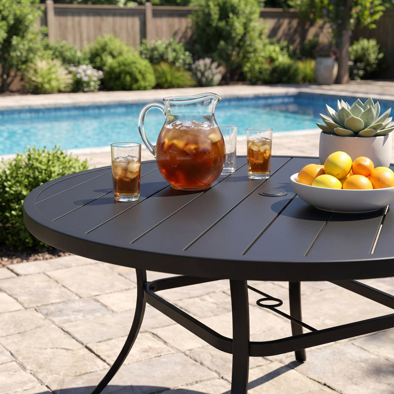 53" Patio Roud Metal Dining Table, Black