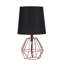 Lampe de table en cuivre 11,25 "avec abat-jour demi-tambour noir, interrupteur en ligne, base E12