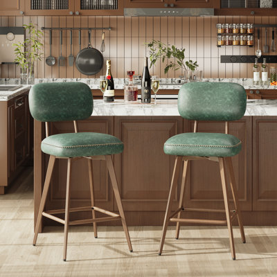 Modern Swivel Upholstered Counter Stools with Metal Frame by 17 Stories