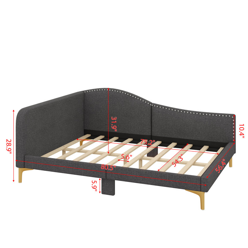 A Luxurious Upholstered Daybed With A Stylish Headboard And Comfortable Armrests, Gray