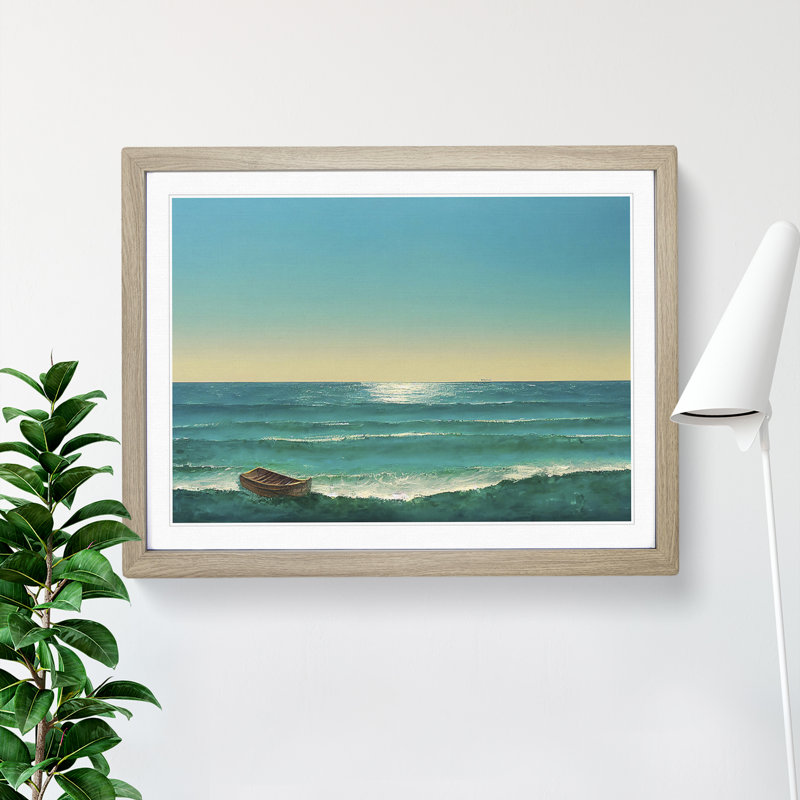 Single Boat - Single Picture Frame Print, Oak Framed, 34cm H x 46cm W x 2cm D