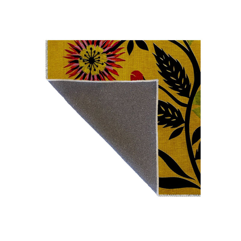 Tapis jaune lavable à motif floral jaune, Sous-tapis rectangulaire 4 pi 7 po x 6 pi 7 po inc