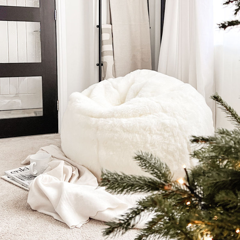 rucomfy Large Faux Fur Beanbag, Natural