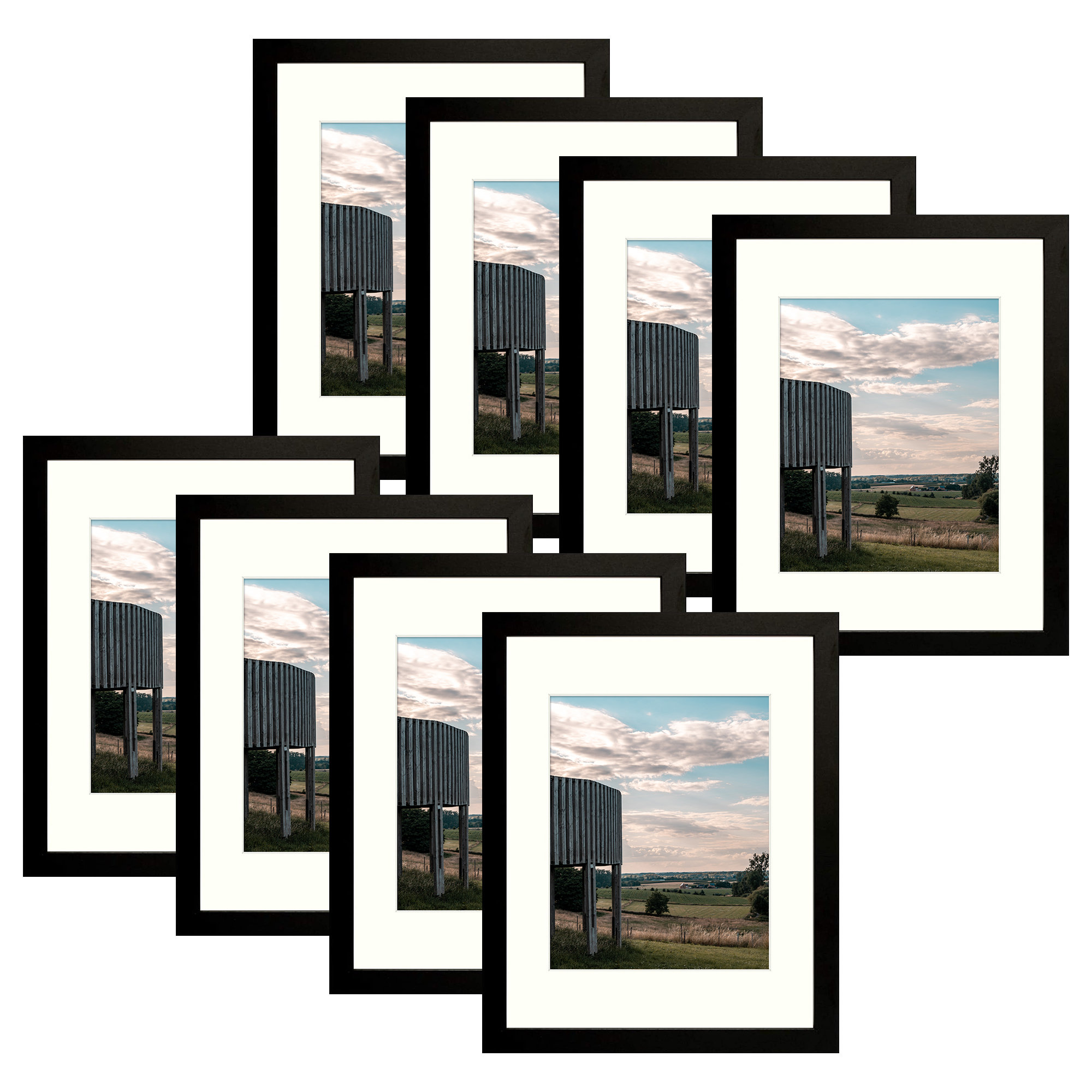 Gallery Wall Black 11x14 Frames Matted for Pictures 8x10 (Set of 4) Latitude Run