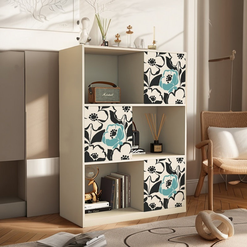 Modern multi-functional art pattern bookcase, Ivory White
