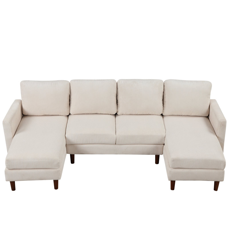 Coussin classique en forme de U avec structure et coussins amovibles en mousse de velours côtelé de salon en forme de U, beige, 4, l 103 pi x l 52,5 po x H 34 po