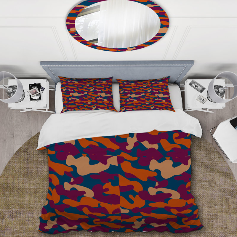 Camouflage multicolore et orange tendance - ensemble de housse de couette abstrait - microfibre de polyester