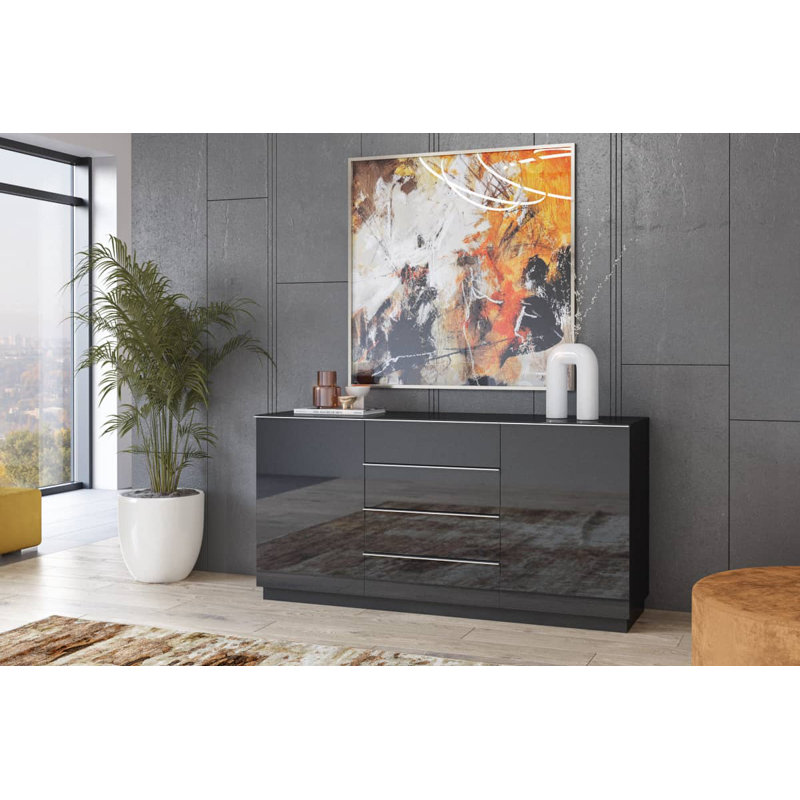 Helio 160cm Sideboard, Black Glass