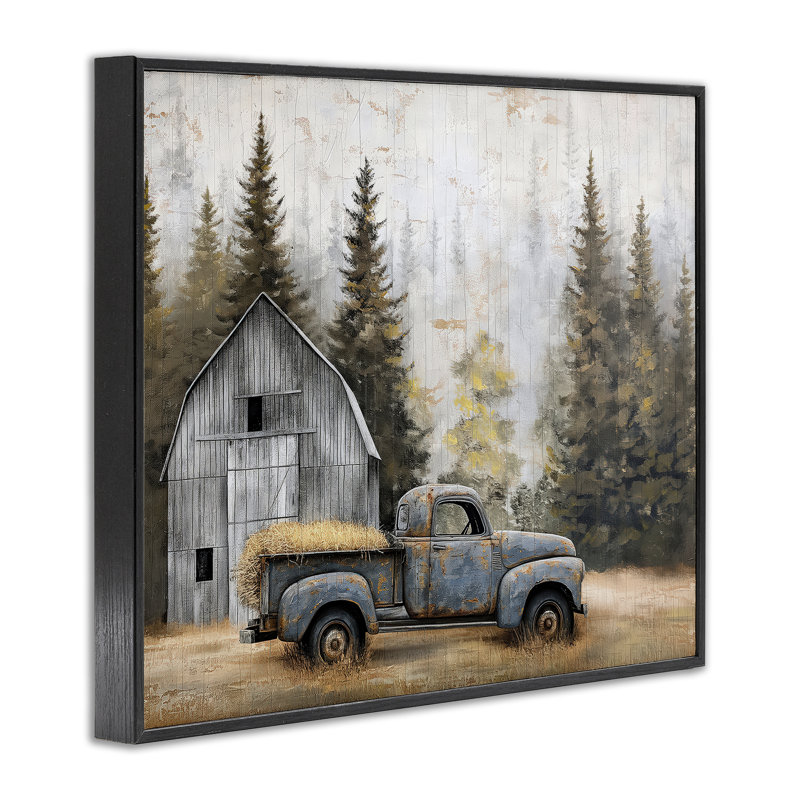 Giclée encadrée Autumn Barn & Pine Forest, conception par Imagine It Images, Giclée noire de minuit encadrée