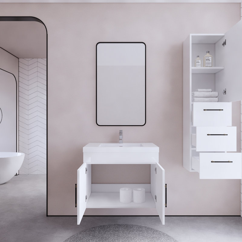 Foushee 29.53'' Single Bathroom Vanity with Acrylic Top, White, 30"