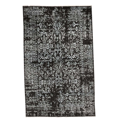 Tapis noir / turquoise noué à la main de haute qualité