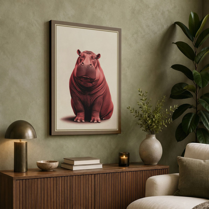 Gentle Hippo Boho - Wrapped Canvas, 36x24 - 91.4 x 61.0 cm, Taupe Border