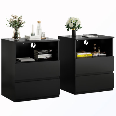 Nightstand with Charging Station and 2 Drawers(Set of 2)