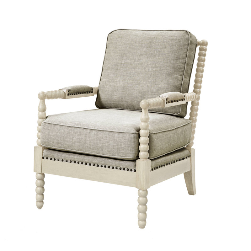 Beckett Elegant Nailhead Trim Armchair, Light Gray, Antique Cream