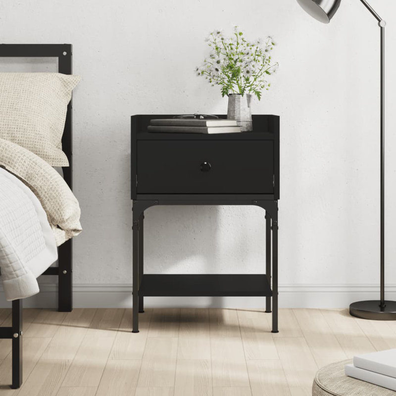 Shabari 40.5cm W Iron Bedside Table, Grey Sonoma, Individual