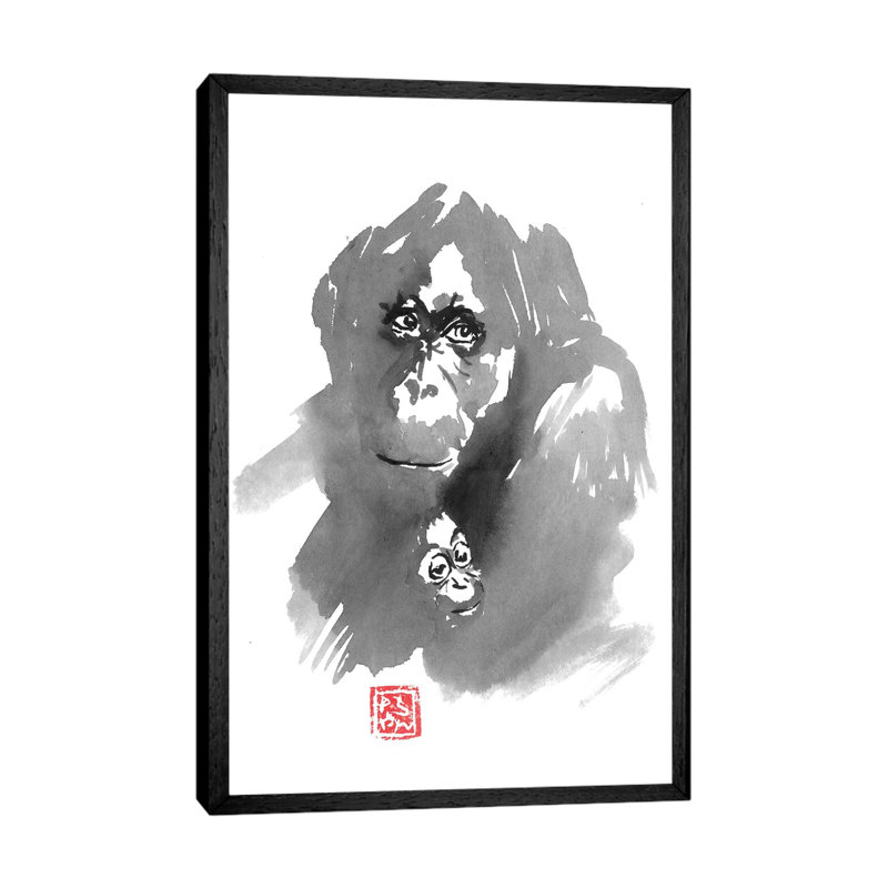 Gorilla Family by Péchane - Print on Canvas, 101.6 cm H x 66.04 cm W, Black Framed
