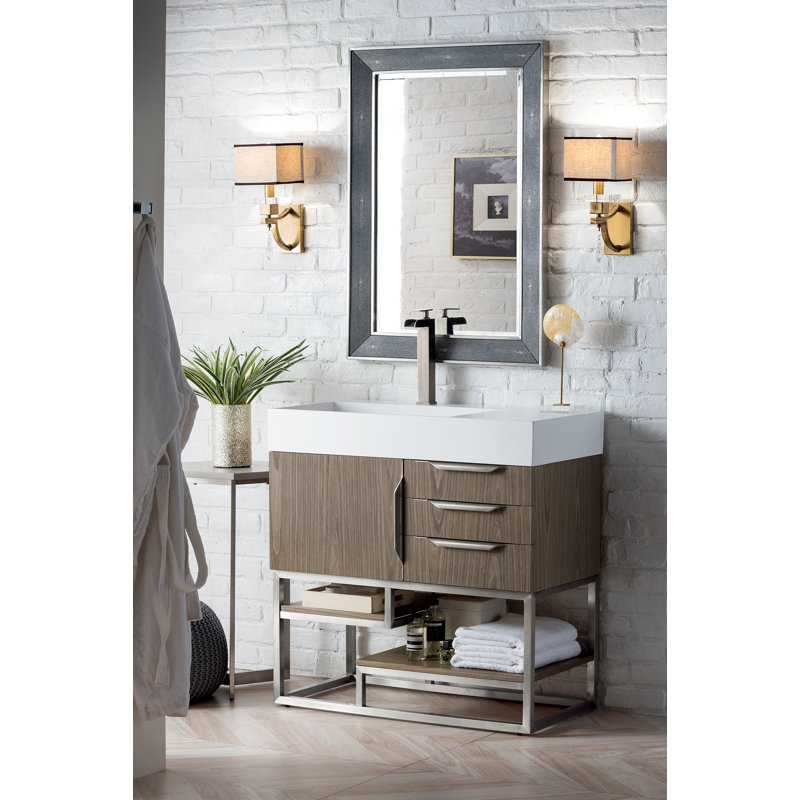 Columbia 35.31'' W Single Vanity, Glossy White, Ash Gray, Brushed Nickel