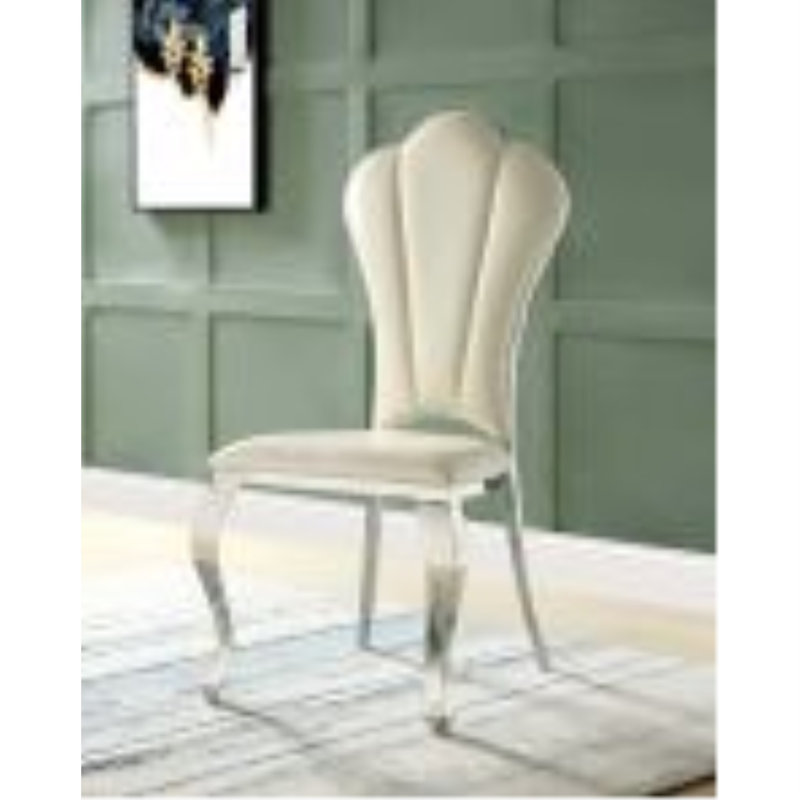 Beige Faux Leather Upholstered Side Chair with Metal Frame