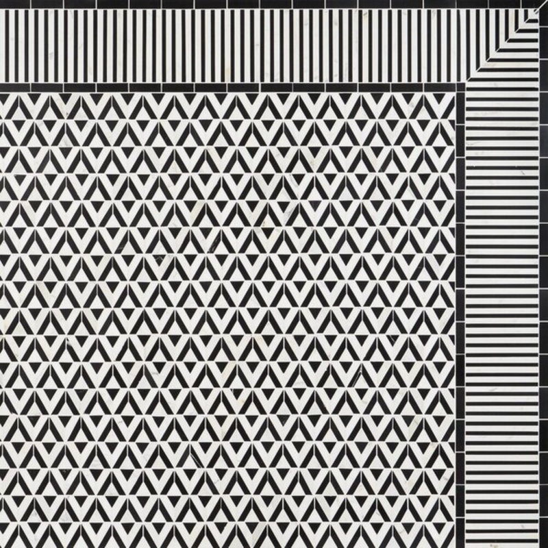 Monroe Border Asian Statuary And 7.87X8.30 Marble Mosaic Tile, Black Jade