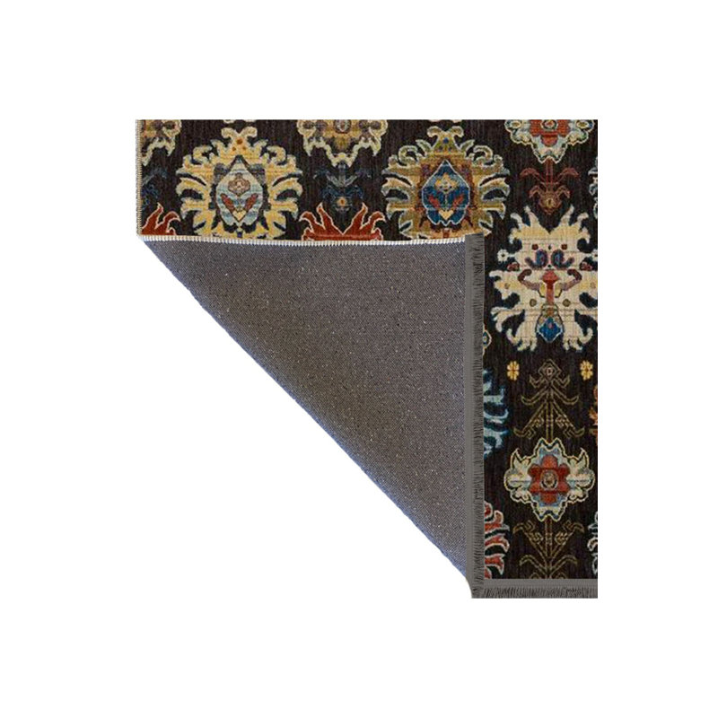 Tapis décoratif foncé à motif frangé et à motif de figurines de style brun foncé lavable à la machine