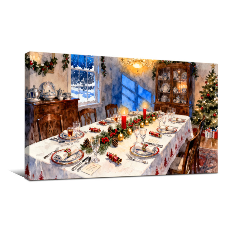 Table de Noël avec arbre et bougies, H 20 po x l 40 po
