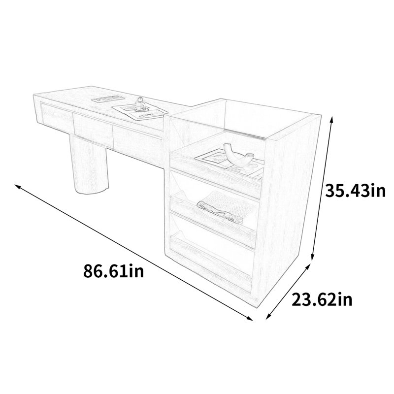 Armoire pour îlot central en bois massif de style rétro, H 35,43 po x l 86,61 po x P 23,62 po