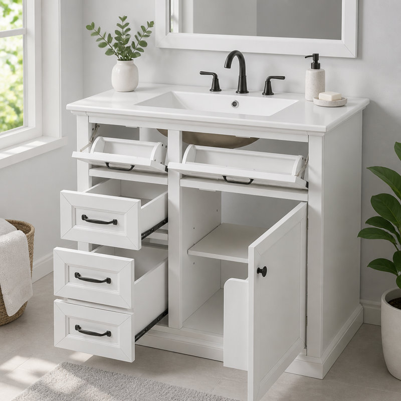 Meuble-lavabo 36 po avec lavabo et rangement intelligent, White